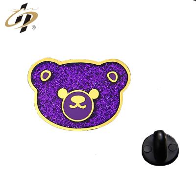 China Europe Glitter Hard Enamel Lovely Custom Dinky Bear Lapel Pin With Rubber Clutch for sale