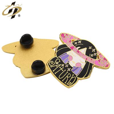 China High Quality Europe Customize Metal Gold Plated Cartoon Girl Hard Enamel Flower Lapel Pin for sale