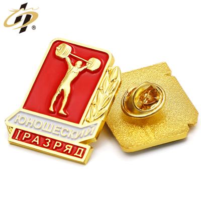 China Europe new design factory cheap gold plated custom 3d metal weightlifting sport enamel pin for sale for sale