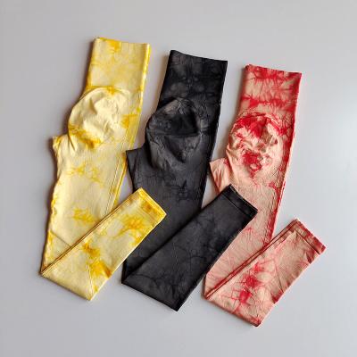 China Seamless Dye Tie Dye Yoga Pants Breathable Sports Leggings Women High Waist Push Up Tights Fitness Workout Gaiters Gym Clothing for sale