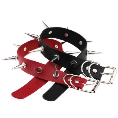 China FASHIONABLE Gothic Spikes Rivets Punk Women Men Nightclub Neckerchief Harajuku PU Leather Choker Necklace Jewelry for sale