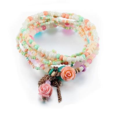 China Bohemia bead bracelet FASHIONABLE ethnic multilayer tassel flower beads bracelet set for women wholesale for sale