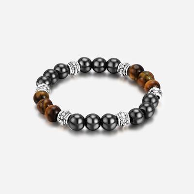 China Tiger Eye Hematite Gemstone Beads Natural Stone Bracelet Healing CLASSIC Black Magnetic Energy Bead Bracelet for sale