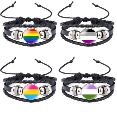 China LGBT Gay Pride FASHION Themed Bracelet Handmade Beaded Leather Wristband for sale