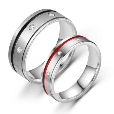 China Hiphop Back Stainless Steel Ring Diamond Rings Red Epoxy Engagement Rings For Women Couple Wedding Bands for sale