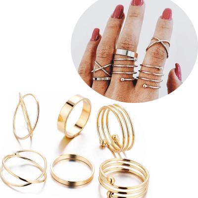 China 6pcs/set Hiphop Gold Rings Set Joint Ring Band Vintage Knuckle Ring Combine Set For Women Shape Hip Hop Jewelry for sale