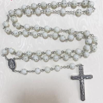 China Fancylove Religious Wholesale Plastic Beads Religious Rosary With Mary And Alloy Rosary Cross Pendant Necklace for sale