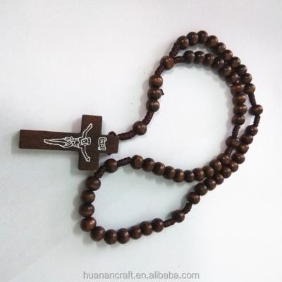 China Huanan 6*7mm religious custom wooden cord rosary necklace for sale for sale