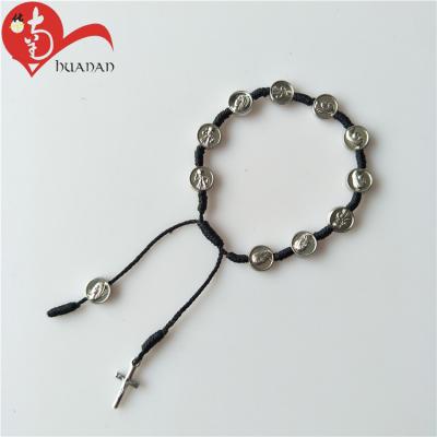 China Huanan Saint Alloy Bead Religious Handmade Catholic Knitted Rope Cross Twisted Bracelet For Wholesaler for sale