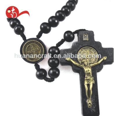 China Europe Huanan St Benedict Rosary Religious Wooden Cross Necklace for sale