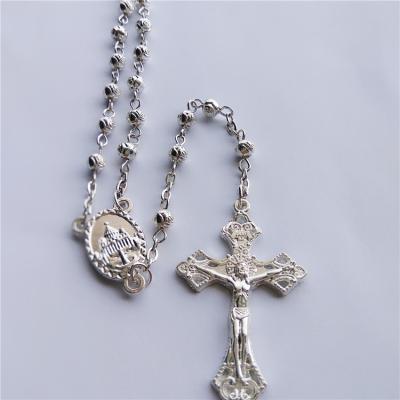 China European Religious Catholic Fatima Saint Alloy Beads Rosary Jesus Cross Chain Necklace for sale