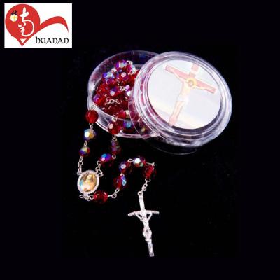 China Europe charm color 6MM saint 59 rosary bead swtih metal box catholic red glass for sale