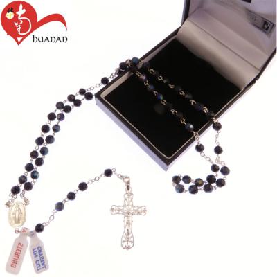 China From Factory Lampwork Glass Beaded Saint Rosary Chain Necklace Directly From Benedict Catholic Black for sale