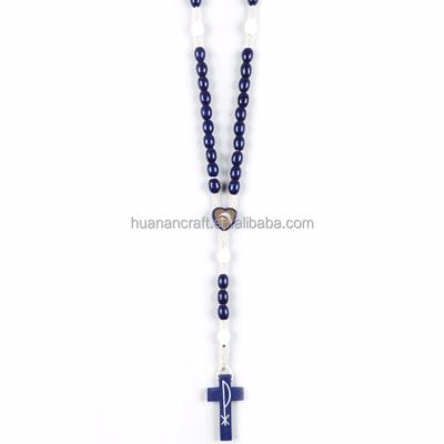 China Religious Gifts 8mm*6mm Wooden Blue Rosaries Religious Items Cord Catholic Rosary for sale