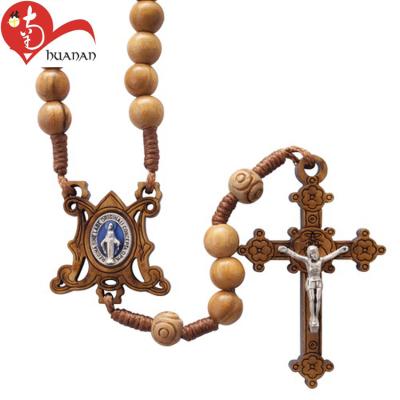 China Wooden Factory Directly Supply Indian Religious Olive Wooden Rosary Necklace for sale