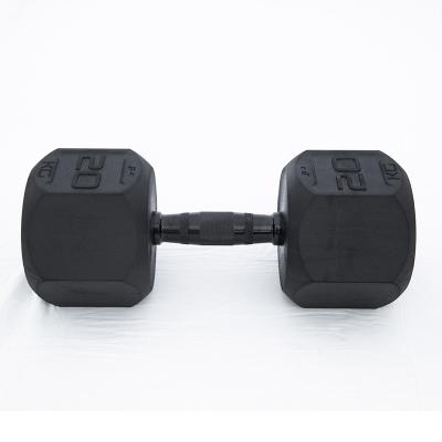 China Dumbbell Dumbbell Cast Rubber Hexagonal Fitness Equipment Rubber Covered Around Head Rubber Dumbbell for sale