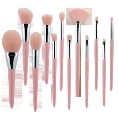 China Angular Blush Makeup Brush Set 12 Pcs Premium Cosmetic Brush For Foundation Blush Concealer Eyeshadow Eyebrow Highlight Pink Make Up Brush for sale