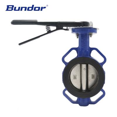 China Easy Installation Bundor DN100 PN16 10k Ductile Iron Body Lever Operated Manual Wafer Butterfly Valve for sale