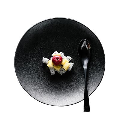 China Disposable Durable Tradition Round Shallow Matte Black Ceramic Steak Dinner Dishes For Restaurant for sale