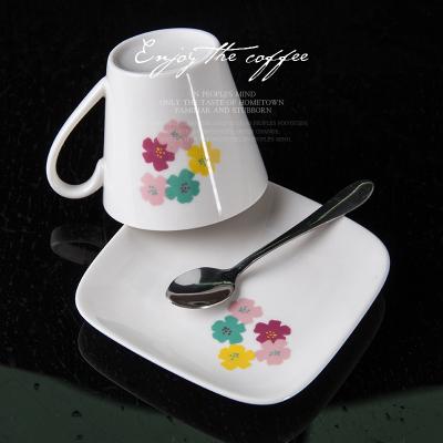 China Cheap Viable White Flower Color Sakura Flower Factory Porcelain Porcelain Milk/Coffee Cup Ceramic Mug Set for sale