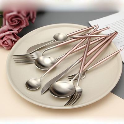 China Viable Wholesale High Quality Home Use Tableware Table Fork Knife Pink Silver Spoon Set Stainless Steel for sale