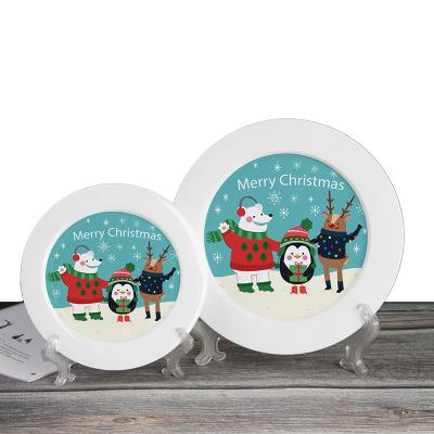 China Low MOQ Custom Printing Ceramic Porcelain Cake Dessert Snack Dish Merry Christmas Elements Party Tableware Set Gift Dishes for sale