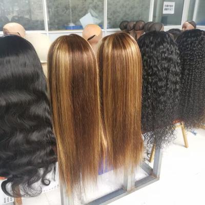 China Straight Lace Front Human Hair Wigs Highlight 1B Honey Brown Color Straight Bob Silky Straight Wave Lace Front Hair Wigs for sale