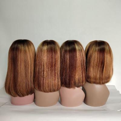 China Peruvian Hair Lace Front Highlight 1B Wigs Honey Brown Color Straight Bob Wigs Short Brazilian Hair Deep Wave Wholesale for sale