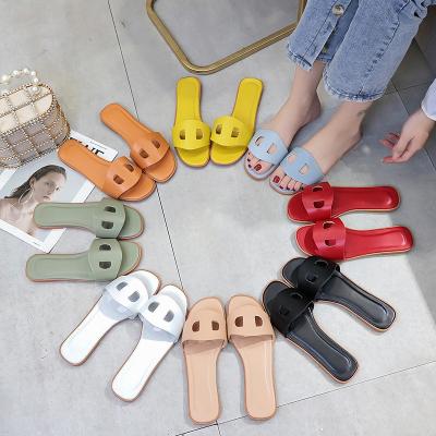 China Fashion Trend Home Fashion Trend PU Slides Sandals Comfortable Indoor Ladies Flat Bottom Female Rubber Outdoor Shoes Casual Slippers For Women for sale