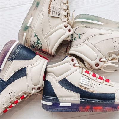 China New Fashion Trend Fashion Comfortable Transparent Bottom High Top Anti-slippery Casual Sneakers for sale