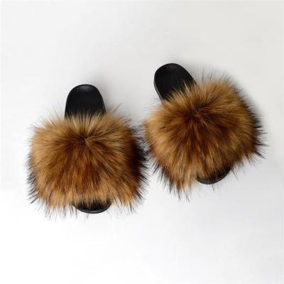 China Fashion Trend Women's Custom Fur Slides Faux Fox Fur Artificial Fur Slippers Girl's Slide Sandals For Female for sale