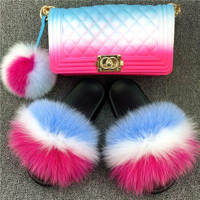 China Wholesale Custom Fashion Trend Women Fox Fur Slide Sandal Big Plush Female Trimmed Natural Real Fur Slippers Slides Fur Sandals for sale