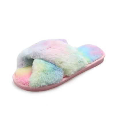 China Wholesale Lightweight Plush Faux Fur Slippers Warm Ladies Bedroom Slippers Cross Soft Design Plush Open Toe Slides Home for sale