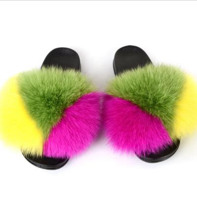 China Fashion trend hotsale sexy fox fur flat sandals indoor fur slips fur headband slippers for women for sale