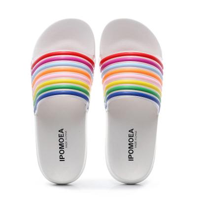 China Wearing Sandals EVA Rainbow Slide Fashion Slippers Summer Beach Girl Indoor Home Non-Slip Female Flip Flops for sale