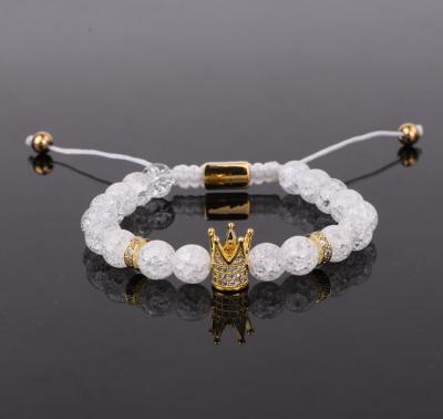 China Hot Selling CLASSIC Pave Crown Charm Slot Bead Mens Womens Couple Bracelet Handmade for sale