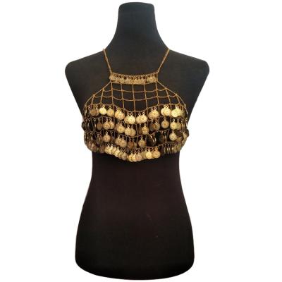 China Other European and American fashion brand exaggerated gold and silver tassel chest body chain for sale