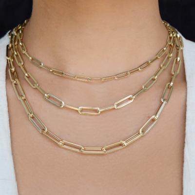 China TRENDY stainless steel round choker women trombone flat link chain 14k gold necklaces for sale