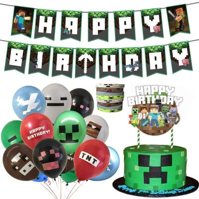 China Mine-Craft Birthday Party Theme Birthday Party Decorations Mine-Craft Video Game Latex Balloons Pixelated Banner Pixelated Wristband Wristbands for sale