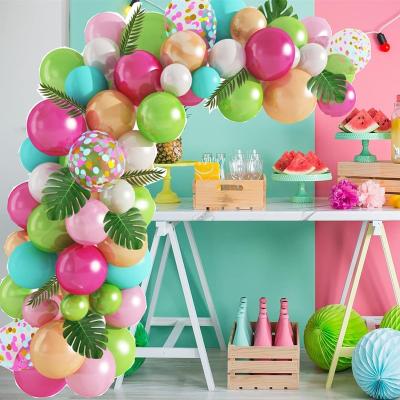 China Beauty Decorations Tropical Balloons Arch Garland Kit Green Hot Pink Birthday Party Decoration Hawaii Tropical Flamingo for sale