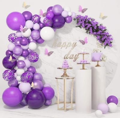 China Beauty Decorations 124 Pcs Metallic Balloons Garland Arch Kit White Purple Confetti Latex Balloons With Paper Butterfly For Women Birthday for sale