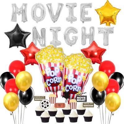 China Beauty Decorations Movie Night Balloon Decorations Popcorn Star Foil Balloons For Hollywood Oscar Themed Movie Theater Time Party Package for sale