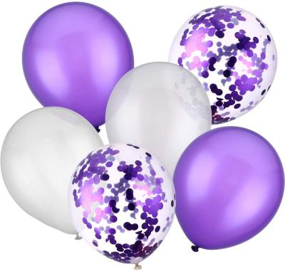 China Latex 30 Pieces 12 Inch Latex Balloons Confetti Balloons for Wedding Birthday Party Decoration (White and Purple) for sale