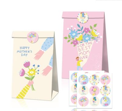 China 12pcs Mother's Day Gift Bag Goodie Gift Treat Paper Bags with 18pcs Stickers for Mother's Day Party Supplies for sale