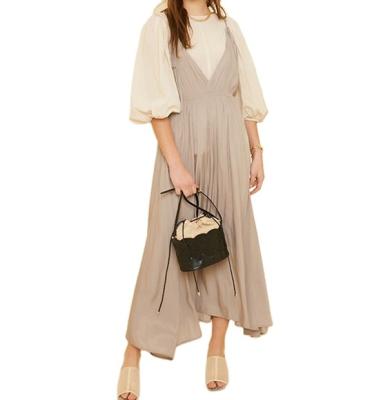 China 2021 Spring Summer Girl Breathable Sleeve Blouse Spliced ​​Slip Dress Set Casual Dress for sale