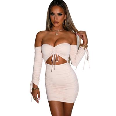 China Anti-Wrinkle Factory Recommend Summer Women Shoulder Sexy Club Cutout Bodycon Mini Dress for sale