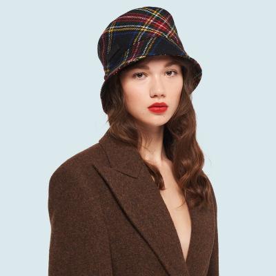 China Checked Girls Plaid Shetland Wool Bucket Hat for sale