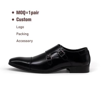 China Flat Formal Shoes Leather Flat Men Elegant Shoes Led Toe Business Oxfords For Men With Monk Strap for sale