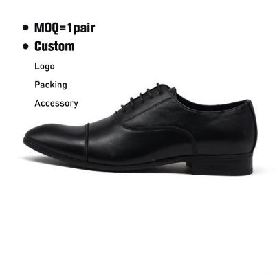 China Flat Stylish Shoes Genuine Leather Lace Up Business Sharp Toe Flat Solid Color Formal Oxfords For Men for sale