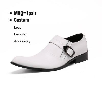 China Flat Men's Business Oxfords Formal Leather White Sharp Toe Buckle Strap Dress Shoes Solid Color for sale